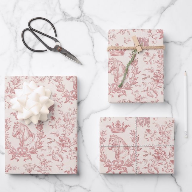 Elegante Chic Rose Beige Reittier Florenz Geschenkpapier Set (Vorderseite)
