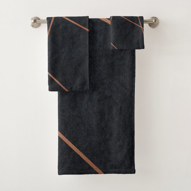 Elegante Chic Rose Gold Black Badhandtuch Set (Insitu)