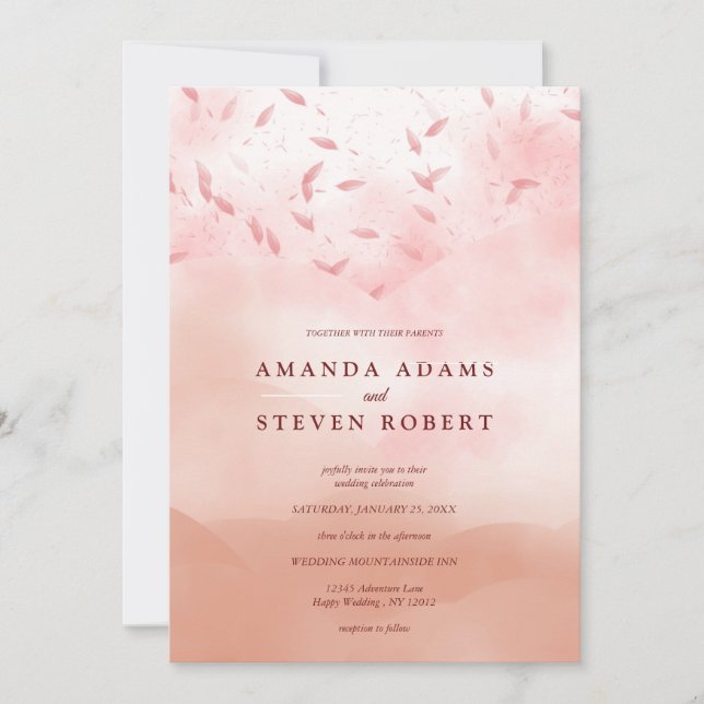 Elegante Chic Rose Gold Blätter Abstrakt Hochzeit Einladung (Vorderseite)