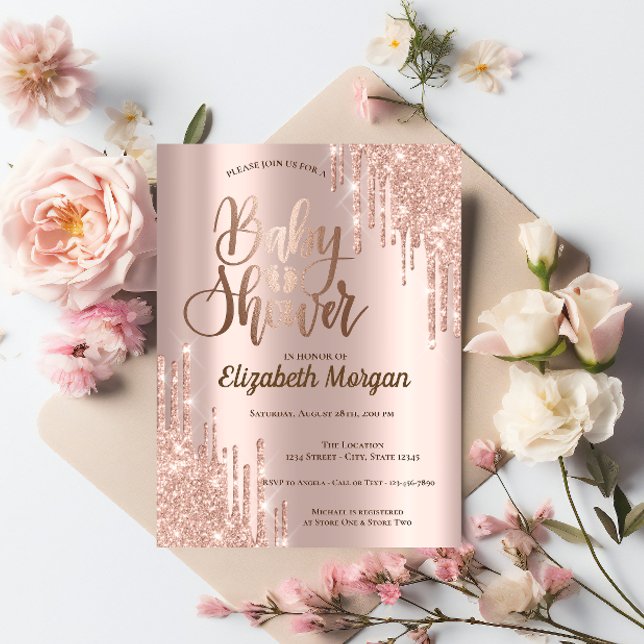 Elegante Chic Rose Gold Glitzer Tropfen Kinderdusc Einladung (Von Creator hochgeladen)