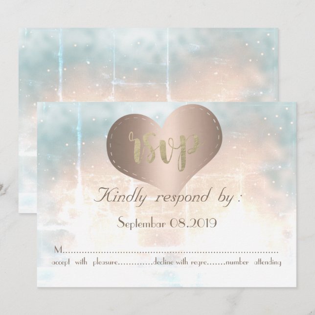 Elegante Chic Rose Gold Heart Wedding RSVP Card Einladung (Vorne/Hinten)