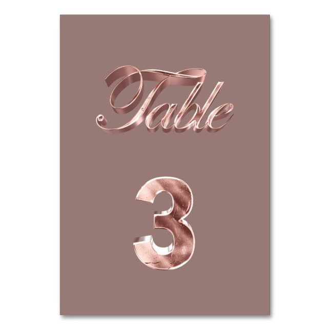 Elegante Chic Rose Gold Party Gäste Tischnummer 3 (Vorderseite)