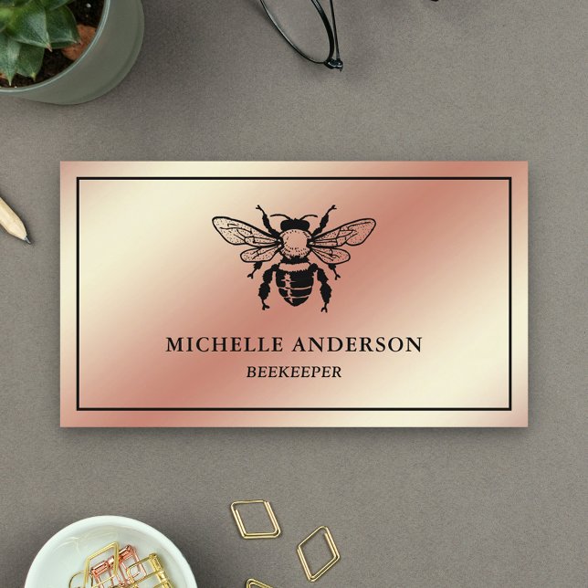 Elegante Chic Rose Goldene Foil Honey Bee Beekeepe Visitenkarte (Von Creator hochgeladen)