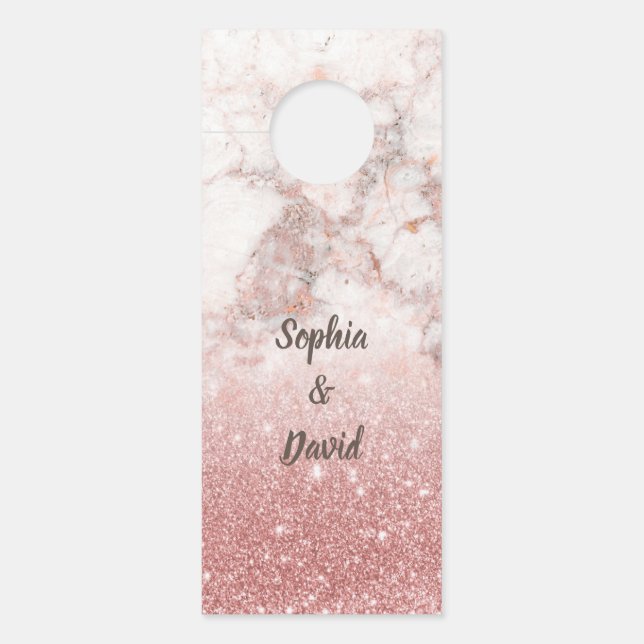 Elegante Chic Rose Goldmarmor Monogram Wedding Türanhänger (Vorderseite)