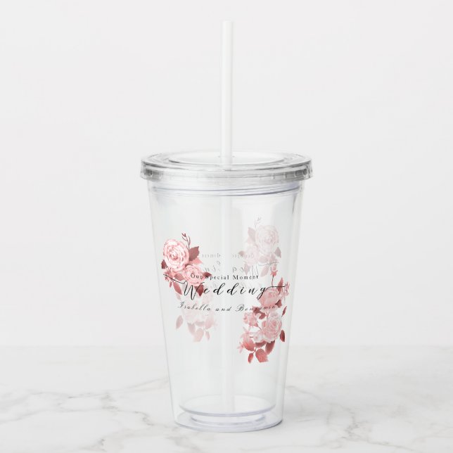 Elegante Chic Rose Hochzeit Acryltrinkbecher (Vorderseite)