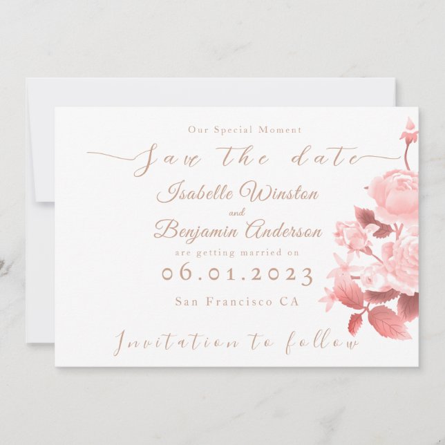 Elegante Chic Rose Hochzeit Ankündigung (Vorderseite)