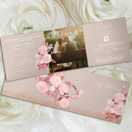 Elegante Chic Rose Hochzeit Dreifach Gefaltete Einladung