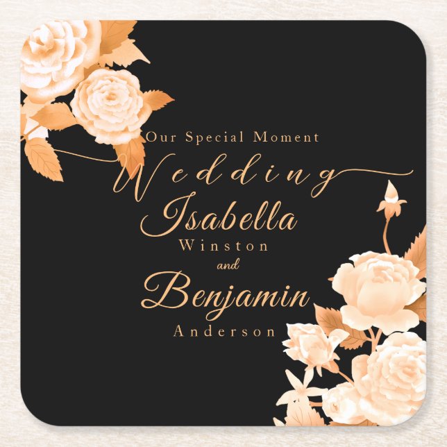 Elegante Chic Rose Hochzeit Rechteckiger Pappuntersetzer (Vorderseite)