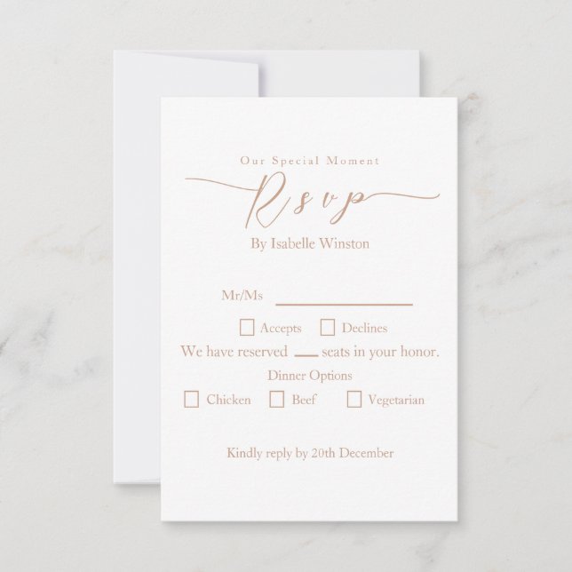 Elegante Chic Rose Hochzeitessen Dinner Option UAW RSVP Karte (Vorderseite)