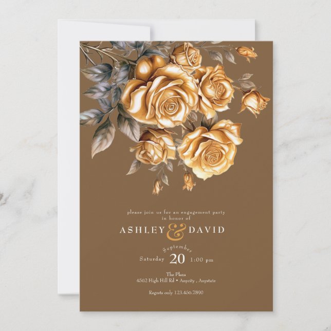 Elegante Chic-Rose | Romantische Engagement Einladung (Vorderseite)