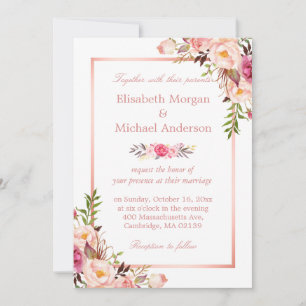 Elegante Chic Roségold Blumenhochzeits-Einladung Einladung