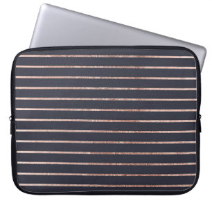 Elegante Chic-Rosen-Goldstreifen und Marine-Blau Laptopschutzhülle