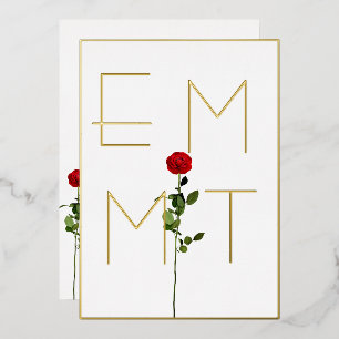 Elegante Chic-Rosen-Stiel-Monogramm-Hochzeit Folieneinladung