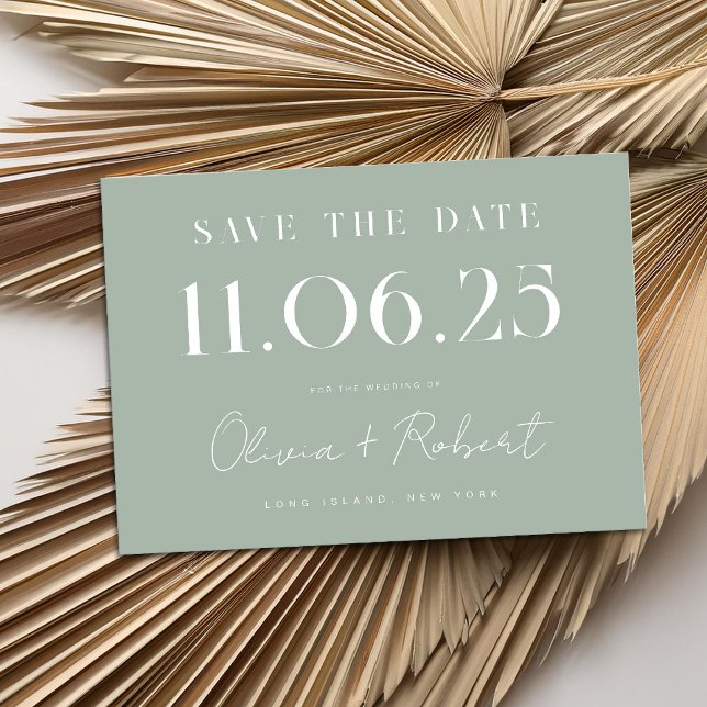 Elegante Chic Sage Green Wedding Date Save the Dat (Von Creator hochgeladen)