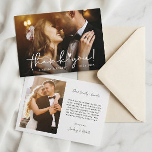 Elegante Chic-Schrift Liebesherz-Hochzeitsfoto Dankeskarte