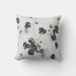 Elegante Chic Schwarz-weiß Gray Rose Blumenmuseum Kissen
