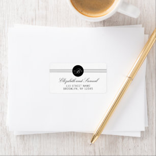 Elegante Chic Schwarz-weiß Monogram-Adresse Adressaufkleber