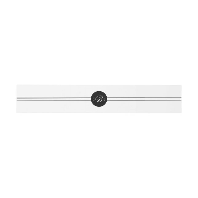 Elegante Chic Schwarz-weiß Monogram Bly Bands Einladungsbanderole (Flach)