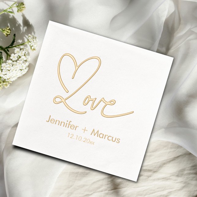 Elegante Chic Script Liebe Heart Wedding Servietten Mit Folie (Von Creator hochgeladen)