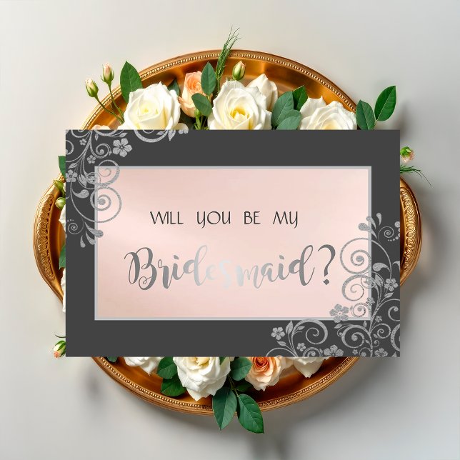 Elegante Chic Silver Blume Bridesmaid Card Einladung (Von Creator hochgeladen)