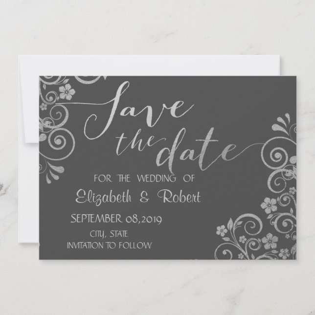 Elegante Chic Silver Blume Save the Date (Vorderseite)