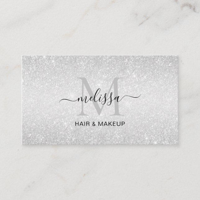 Elegante Chic Silver Glitzer Monogram Business Car Visitenkarte (Vorderseite)