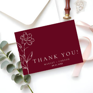 Elegante Chic skizzierte florale burgunderrote Hoc Dankeskarte