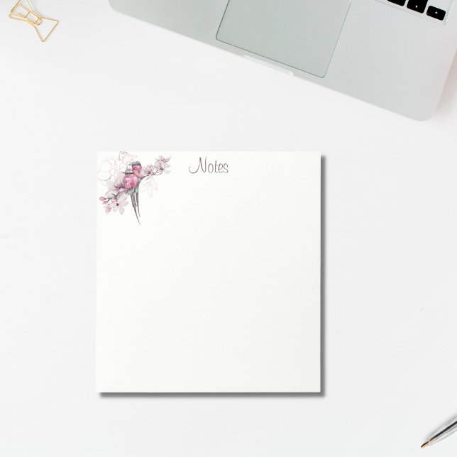 Elegante Chic Watercolor Birds Pink Gold Floral Notizblock (Von Creator hochgeladen)