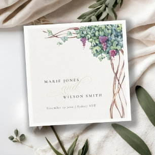 Elegante Chic Watercolor Grapevine Foliage Hochzei Serviette