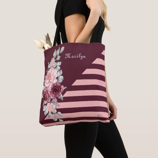 Elegante Chic Watercolor Rose Rosa Burgund Blumen Tasche (Von Nahem)