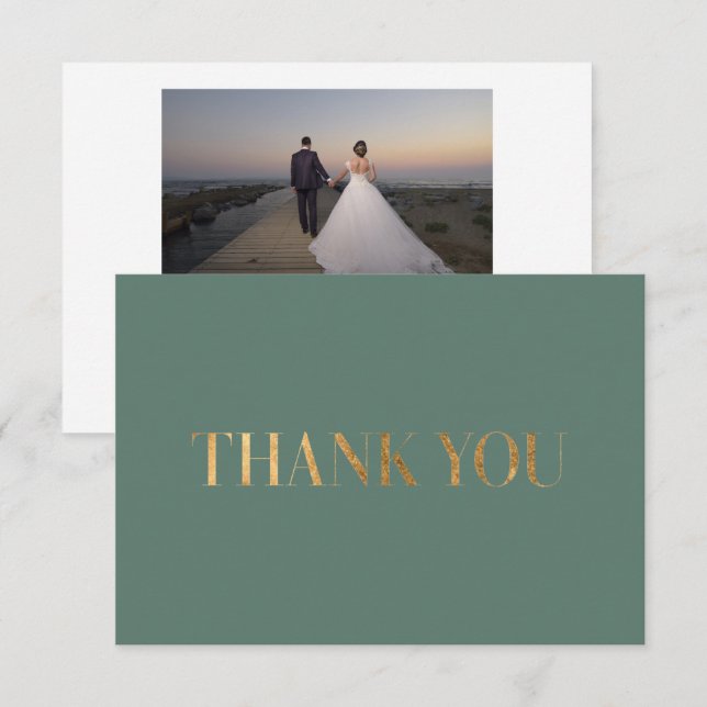 Elegante Chic WinterGreen Gold Danke Foto Card (Vorne/Hinten)