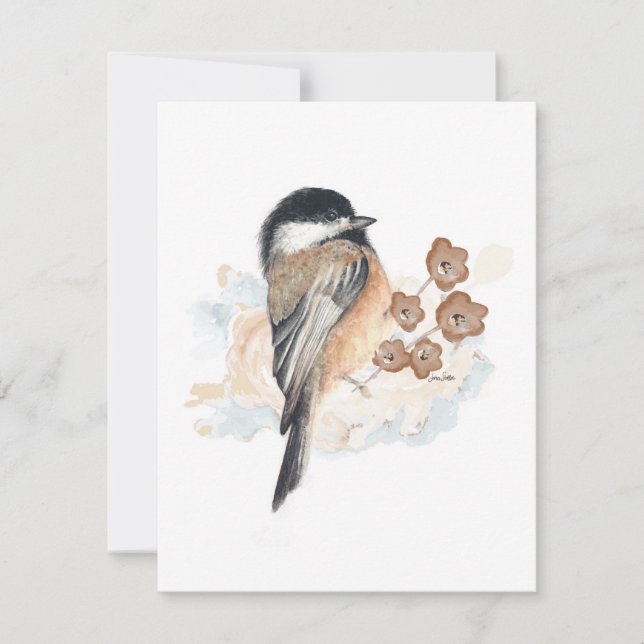 Elegante Chickadee Wasserfarbenkarte (Vorderseite)