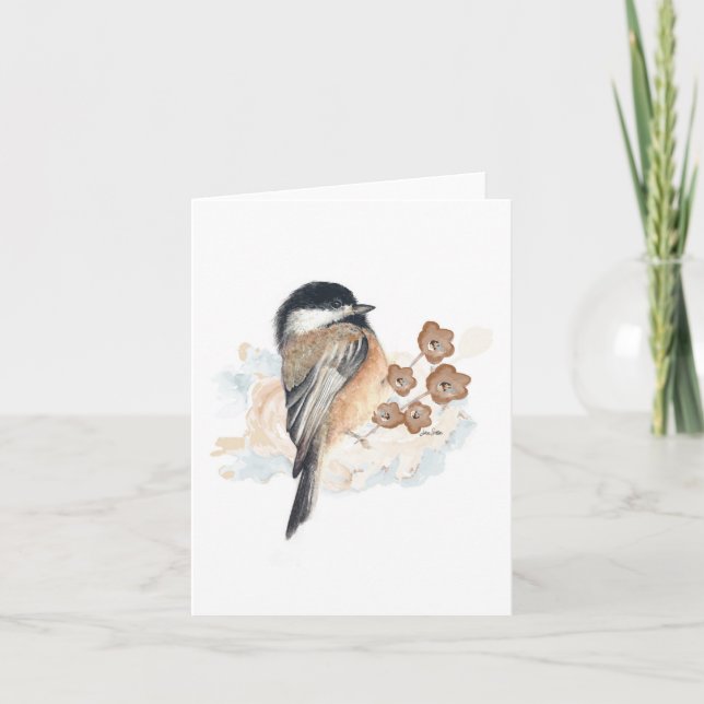 Elegante Chickadee Wasserfarbenkarte (Vorderseite)