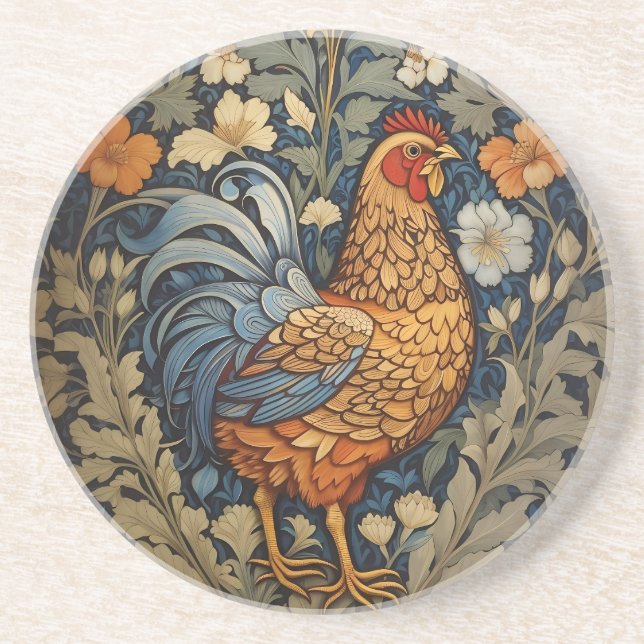 Elegante Chicken William Morris Inspiriert Getränkeuntersetzer (Vorne)