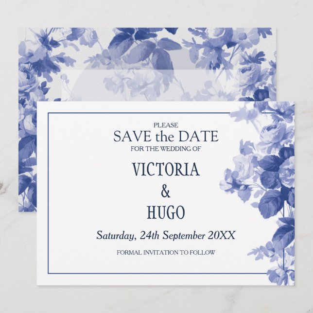 Elegante China Blue Wedding speichern das Datum Save The Date (Vorne/Hinten)