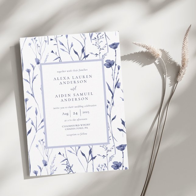 Elegante Chinaware Blue Watercolor Floral Wedding Einladung (Von Creator hochgeladen)