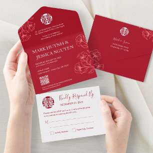 Elegante chinesische Blumen-Hochzeitseinladung in  All In One Einladung