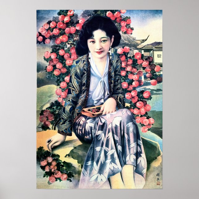 Elegante chinesische Lady von den Blume Old Shangh Poster (Vorne)