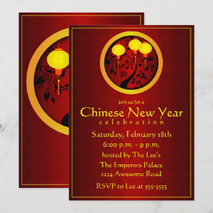 Elegante Chinesische Neujahrshunde Gold Lanterns Einladung
