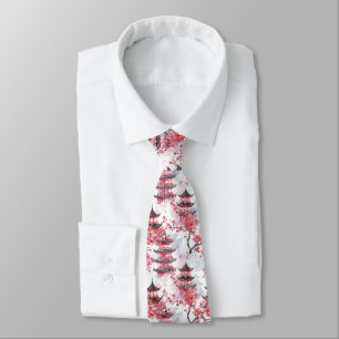 Elegante chinesische Pagoden-Kirschblüte Krawatte