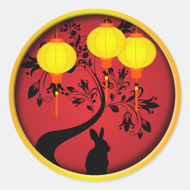 Elegante Chinesische Silvesterkaninenstrahlen Runder Aufkleber (Vorderseite)