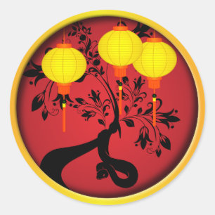 Elegante chinesische Silvesterschlangen Runder Aufkleber