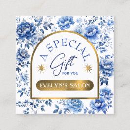 Elegante Chinoiserie Blau Blumen Geschenkkarte Quadratische Visitenkarte