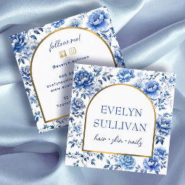 Elegante Chinoiserie Blau-Blumen Quadratische Visitenkarte