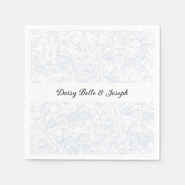 Elegante Chinoiserie Blaue Hochzeit mit Blumen Serviette (Vorderseite)
