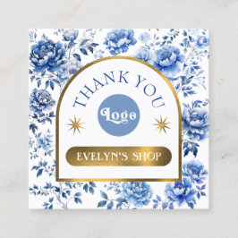 Elegante Chinoiserie Blue Blumen Discount-Karte Quadratische Visitenkarte