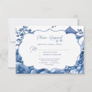 Elégante Chinoiserie Blue Pagoda Wedding RSVP