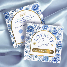 Élégante chinoiserie fleurs bleues carte de fidéli