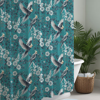 Elegante Chinoiserie-Nymphensittich-Vögel Florale Duschvorhang