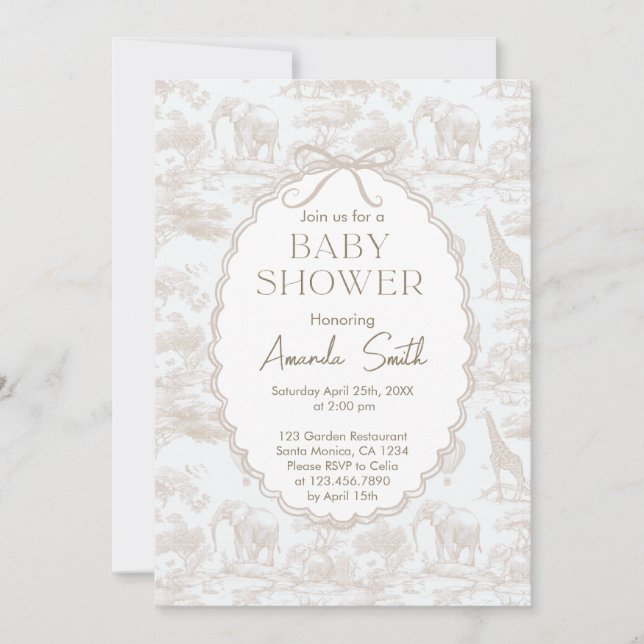 Elegante Chinoiserie Toile de Jouy Babydusche Einladung (Vorderseite)